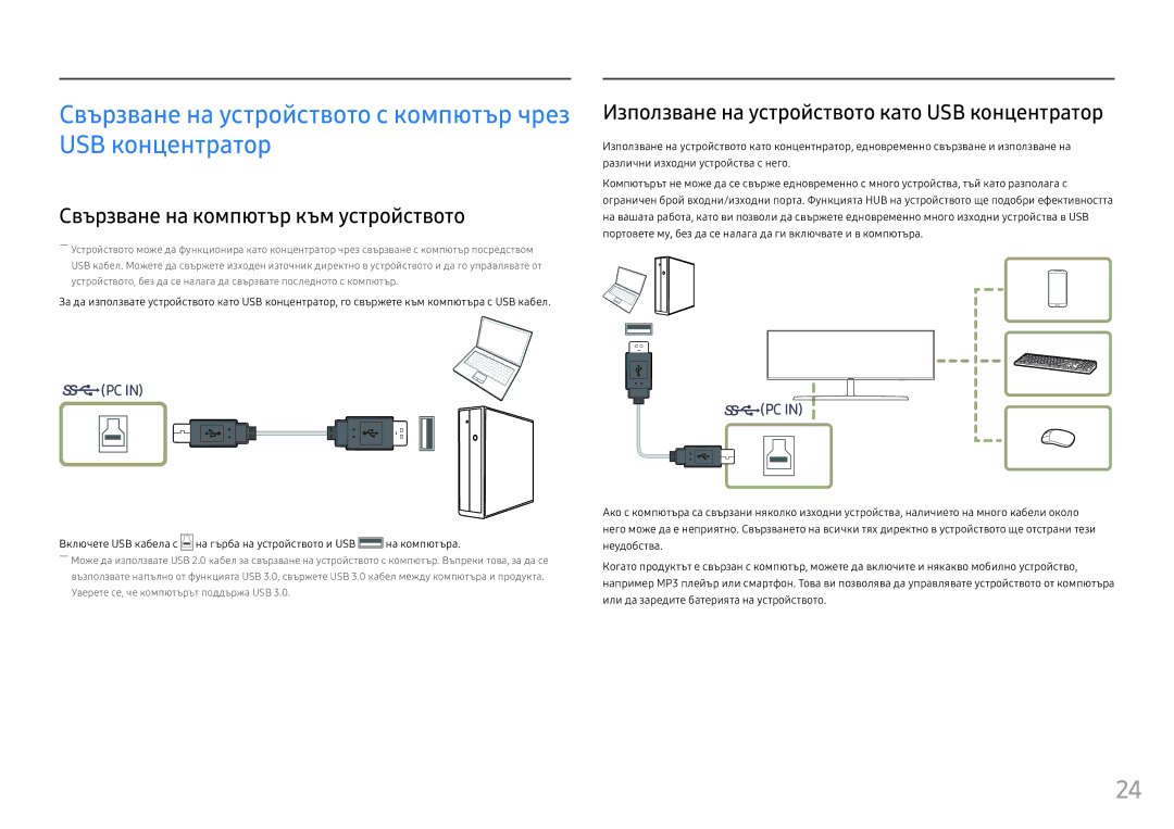 Samsung LC49HG90DMUXEN Свързване на устройството с компютър чрез USB концентратор, Свързване на компютър към устройството 