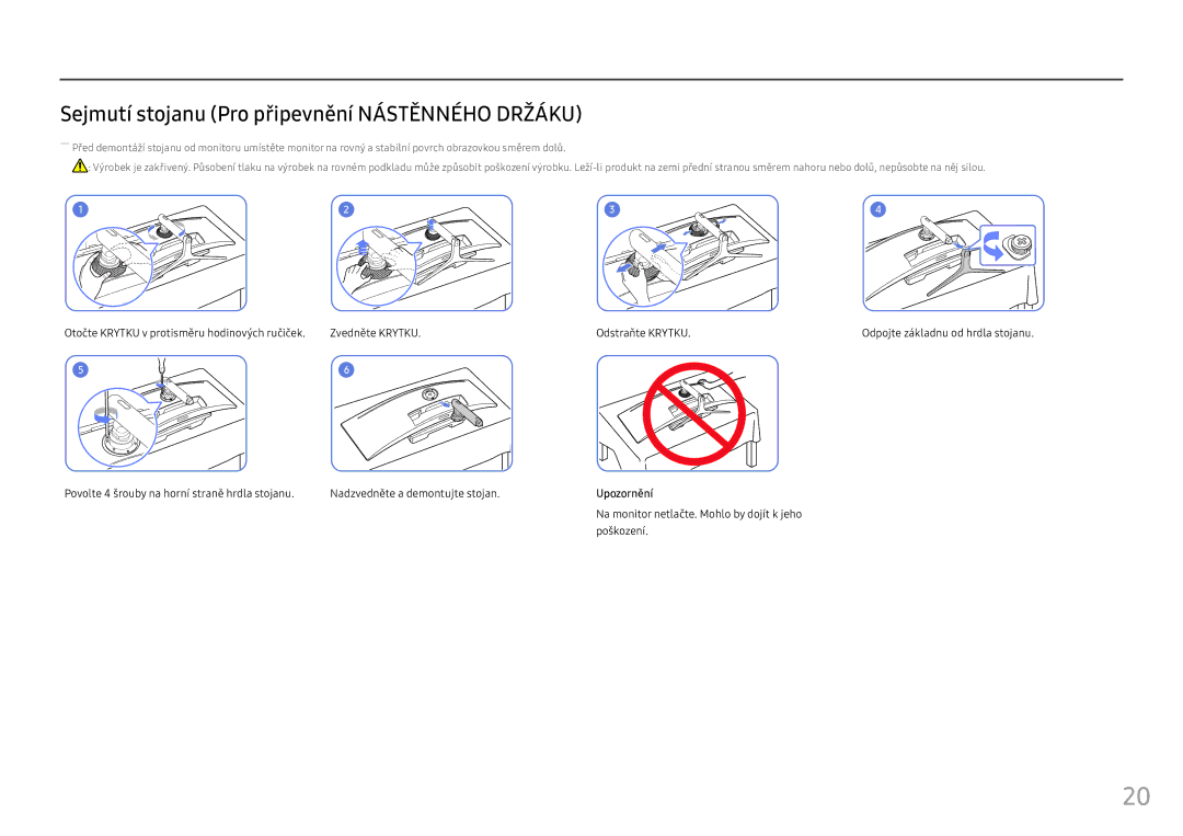 Samsung LC49HG90DMUXEN manual Sejmutí stojanu Pro připevnění Nástěnného Držáku, Odstraňte Krytku 