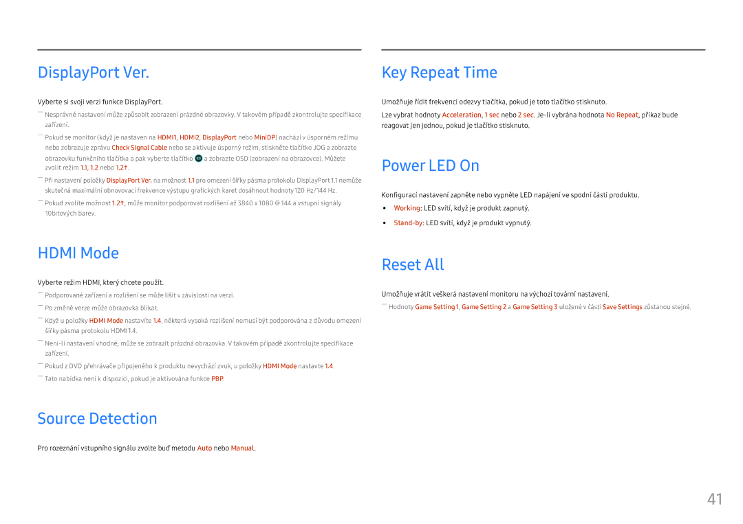 Samsung LC49HG90DMUXEN manual DisplayPort Ver, Key Repeat Time, Power LED On, Hdmi Mode, Source Detection, Reset All 