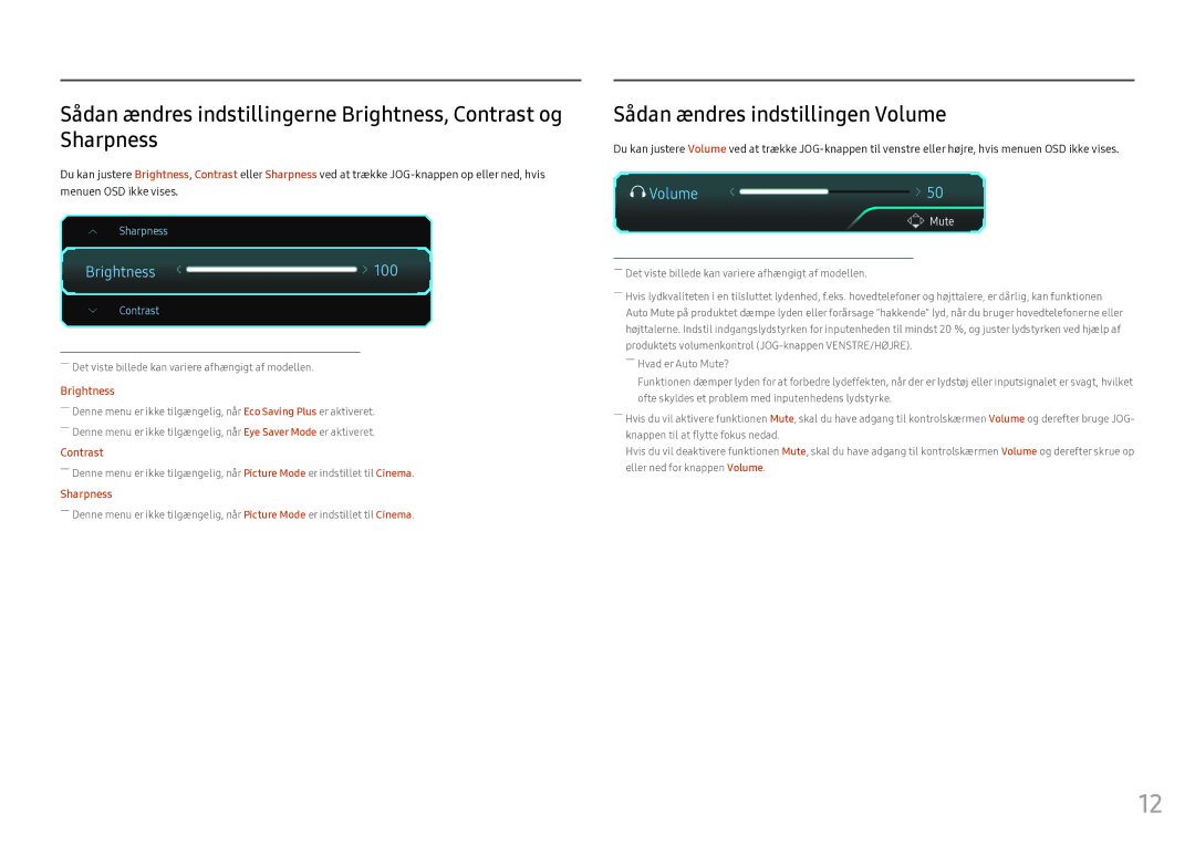 Samsung LC49HG90DMUXEN manual Sådan ændres indstillingen Volume, Brightness 