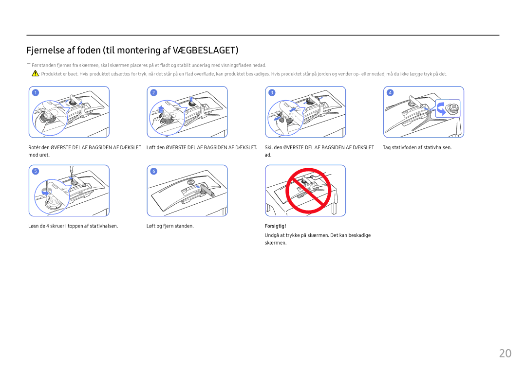 Samsung LC49HG90DMUXEN manual Fjernelse af foden til montering af Vægbeslaget 