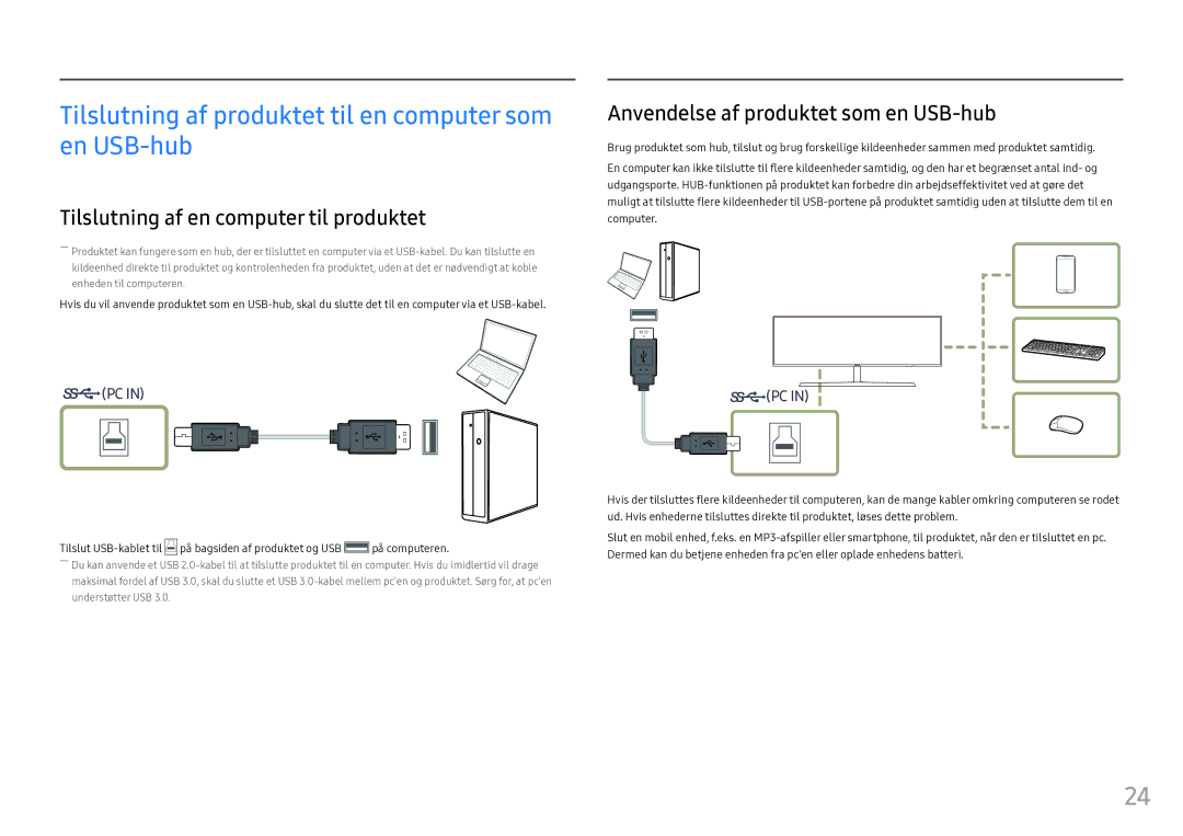 Samsung LC49HG90DMUXEN Tilslutning af produktet til en computer som en USB-hub, Tilslutning af en computer til produktet 