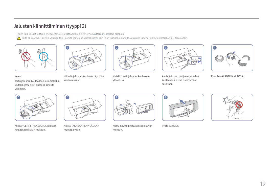 Samsung LC49HG90DMUXEN manual Vaara, Kaulaosaan kuvan mukaan Myötäpäivään Mukaan 