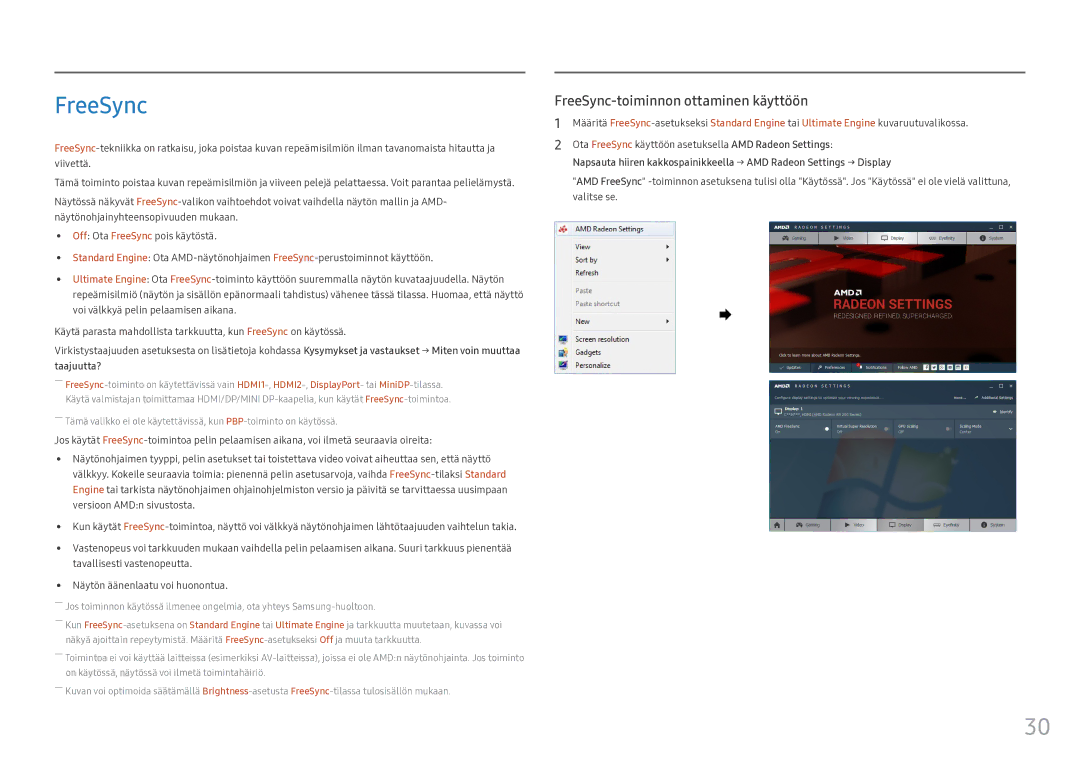 Samsung LC49HG90DMUXEN manual FreeSync-toiminnon ottaminen käyttöön 