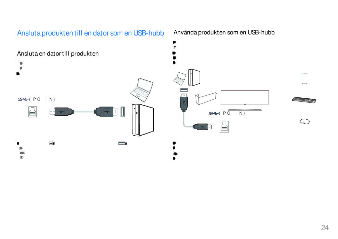 Samsung LC49HG90DMUXEN manual Ansluta en dator till produkten, Använda produkten som en USB-hubb 