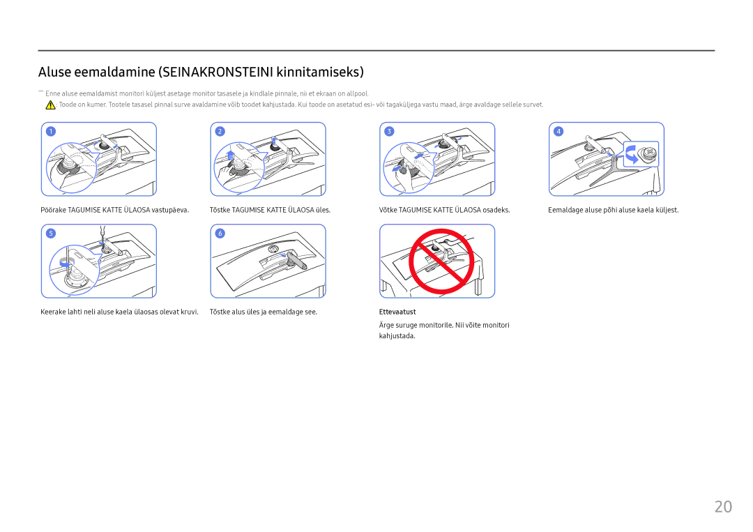 Samsung LC49HG90DMUXEN manual Aluse eemaldamine Seinakronsteini kinnitamiseks 