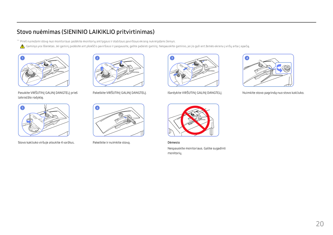 Samsung LC49HG90DMUXEN manual Stovo nuėmimas Sieninio Laikiklio pritvirtinimas 