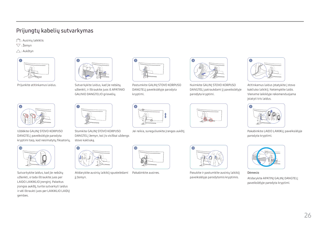 Samsung LC49HG90DMUXEN manual Prijungtų kabelių sutvarkymas, Dėmesio 