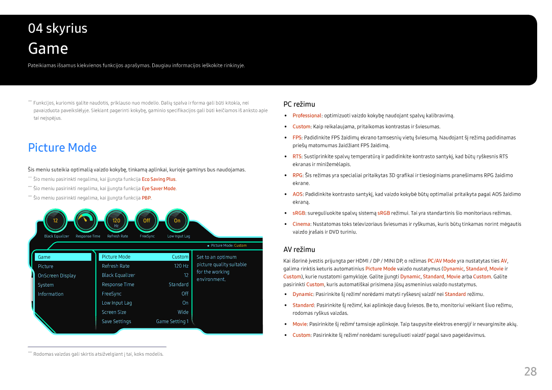 Samsung LC49HG90DMUXEN manual Game, Picture Mode 