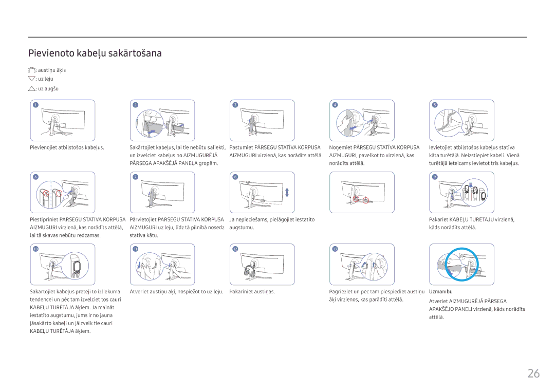 Samsung LC49HG90DMUXEN manual Pievienoto kabeļu sakārtošana, Ja nepieciešams, pielāgojiet iestatīto 