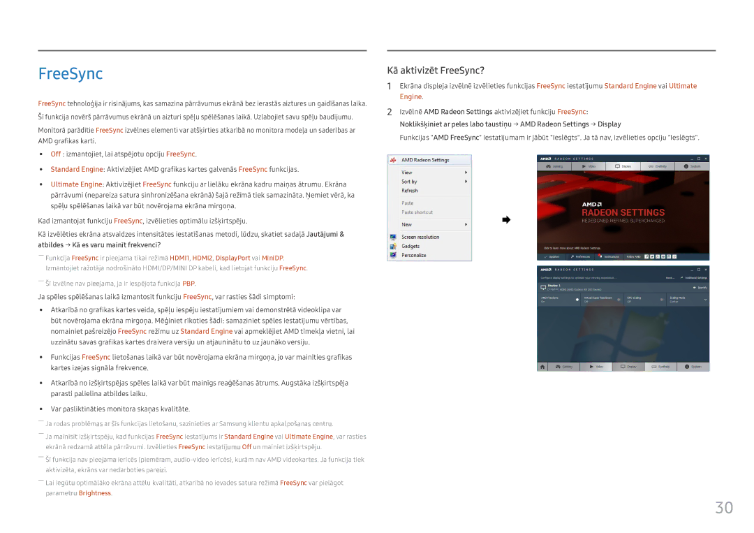 Samsung LC49HG90DMUXEN manual Kā aktivizēt FreeSync? 