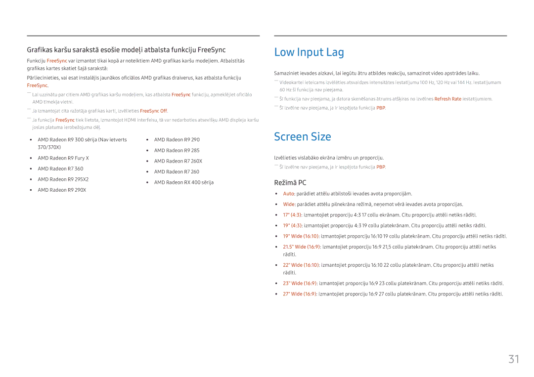 Samsung LC49HG90DMUXEN manual Low Input Lag, Screen Size 