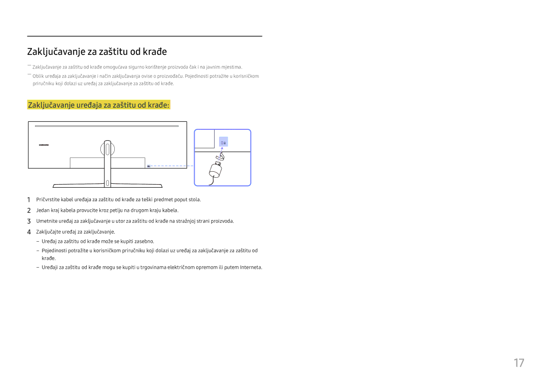 Samsung LC49HG90DMUXEN manual Zaključavanje za zaštitu od krađe, Zaključavanje uređaja za zaštitu od krađe 