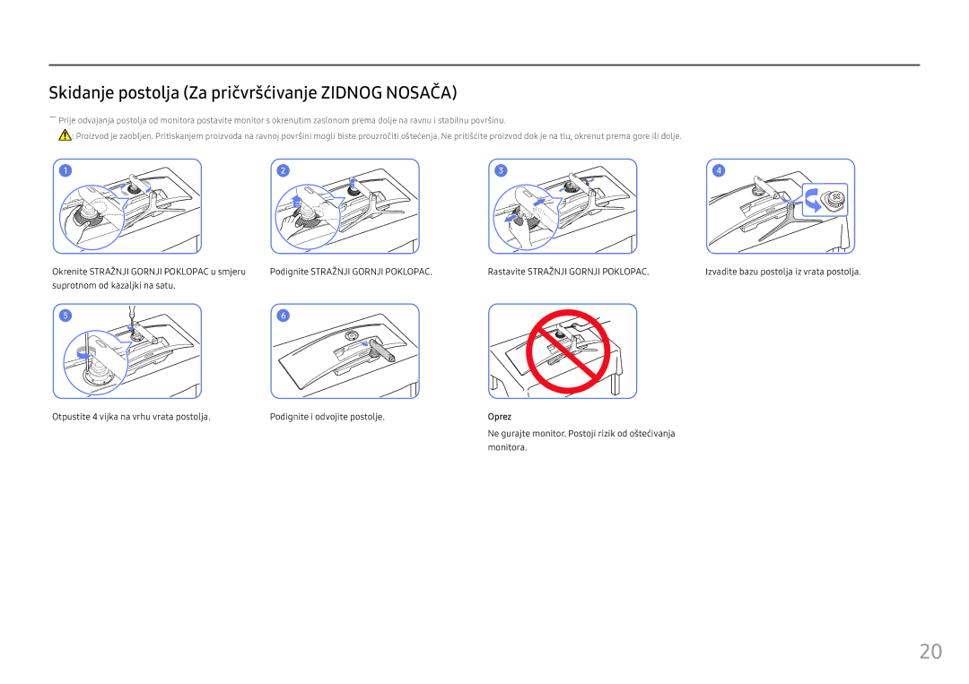 Samsung LC49HG90DMUXEN manual Skidanje postolja Za pričvršćivanje Zidnog Nosača, Okrenite Stražnji Gornji Poklopac u smjeru 