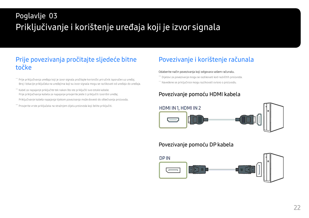 Samsung LC49HG90DMUXEN manual Priključivanje i korištenje uređaja koji je izvor signala, Povezivanje i korištenje računala 