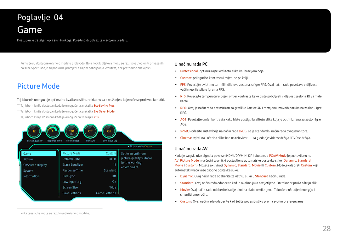 Samsung LC49HG90DMUXEN manual Game, Picture Mode 