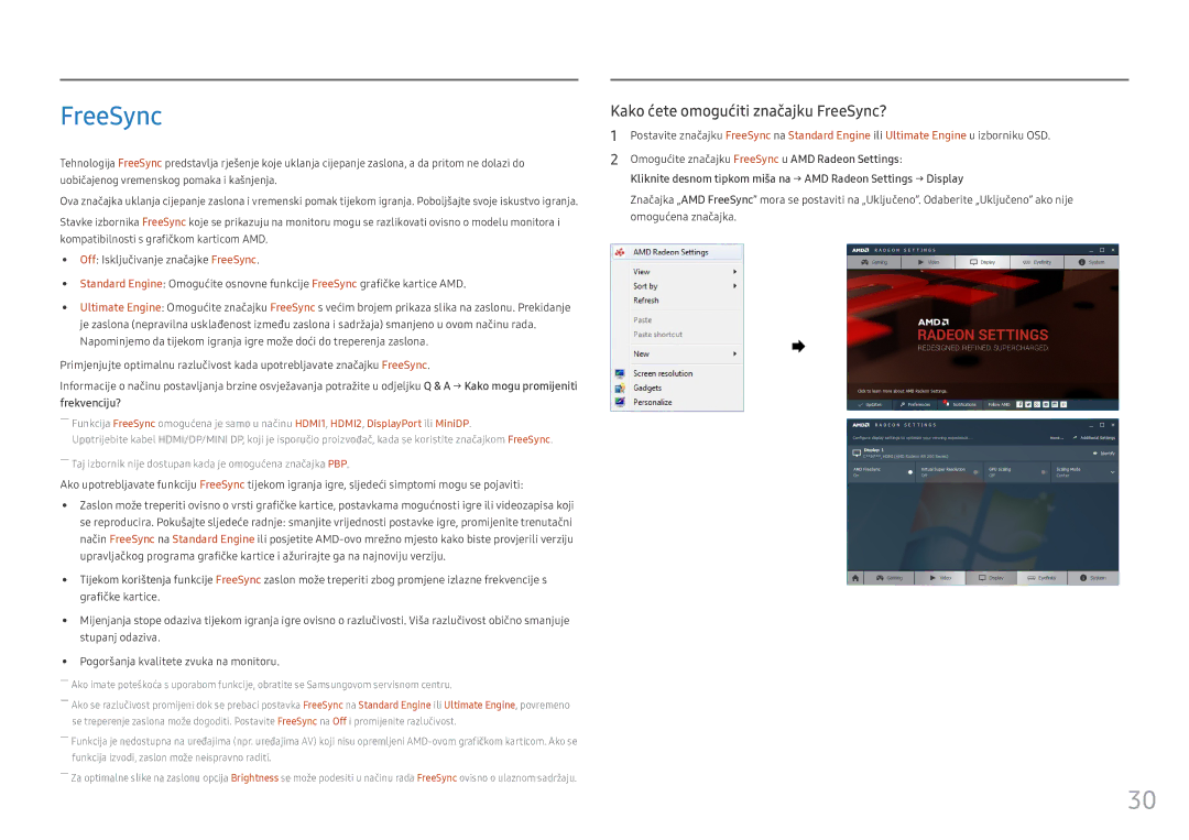 Samsung LC49HG90DMUXEN manual Kako ćete omogućiti značajku FreeSync? 