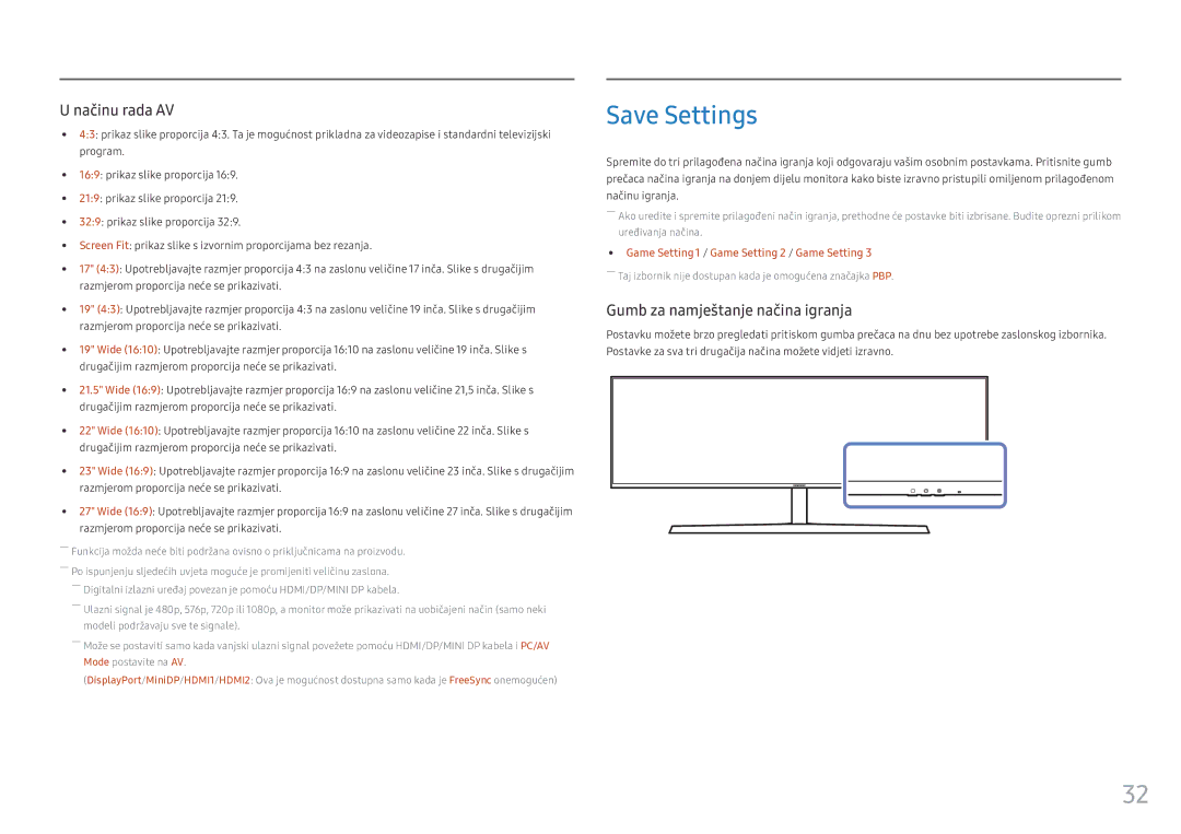 Samsung LC49HG90DMUXEN manual Save Settings, Gumb za namještanje načina igranja 