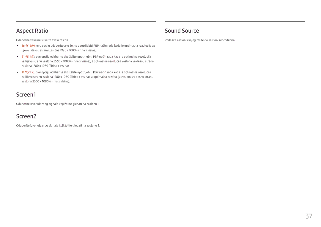 Samsung LC49HG90DMUXEN manual Aspect Ratio, Screen1, Screen2 