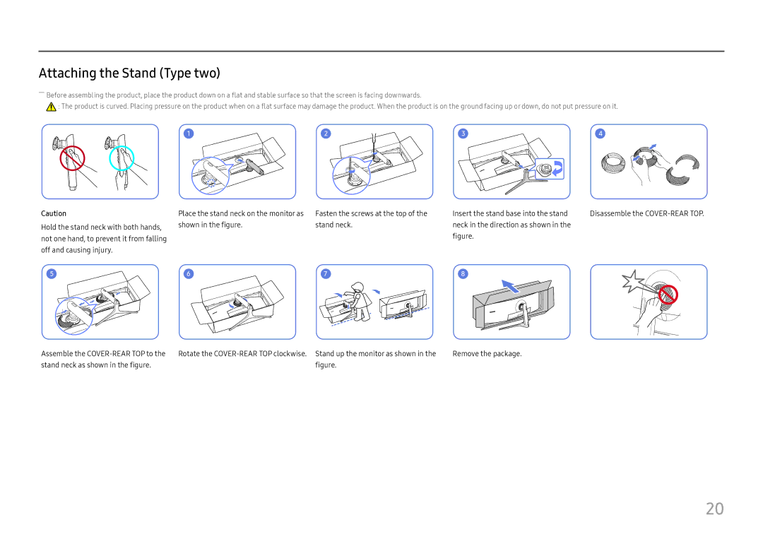 Samsung LC49J890DKUXEN, LC49J890DKIXCI manual Attaching the Stand Type two, Place the stand neck on the monitor as 