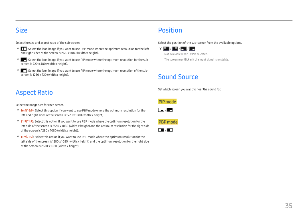 Samsung LC49J890DKIXCI, LC49J890DKUXEN manual Size, Aspect Ratio, Position, Sound Source 