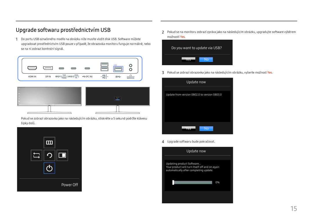 Samsung LC49J890DKUXEN manual Upgrade softwaru prostřednictvím USB, Upgrade softwaru bude pokračovat 