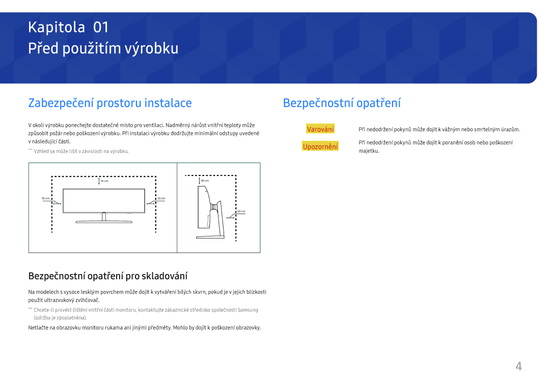 Samsung LC49J890DKUXEN manual Před použitím výrobku, Zabezpečení prostoru instalace, Bezpečnostní opatření, Majetku 