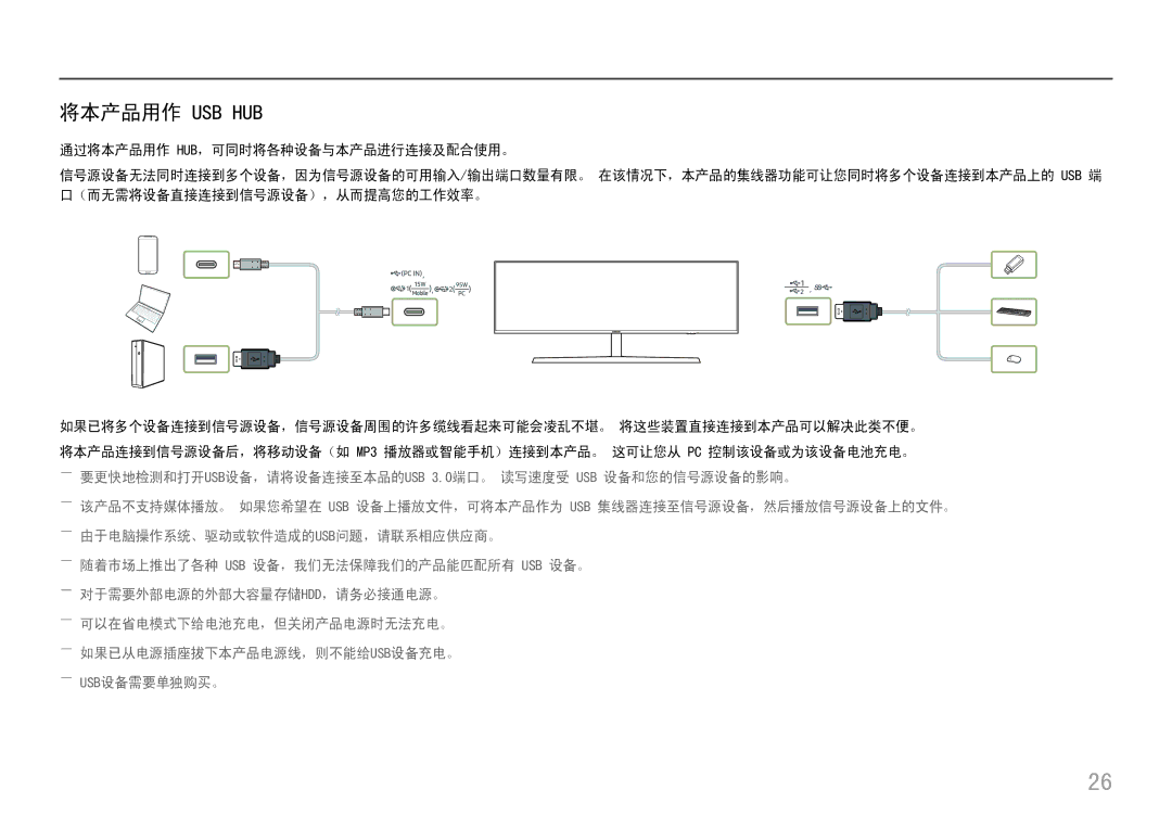 Samsung LC49J890DKUXEN manual 将本产品用作 Usb Hub 