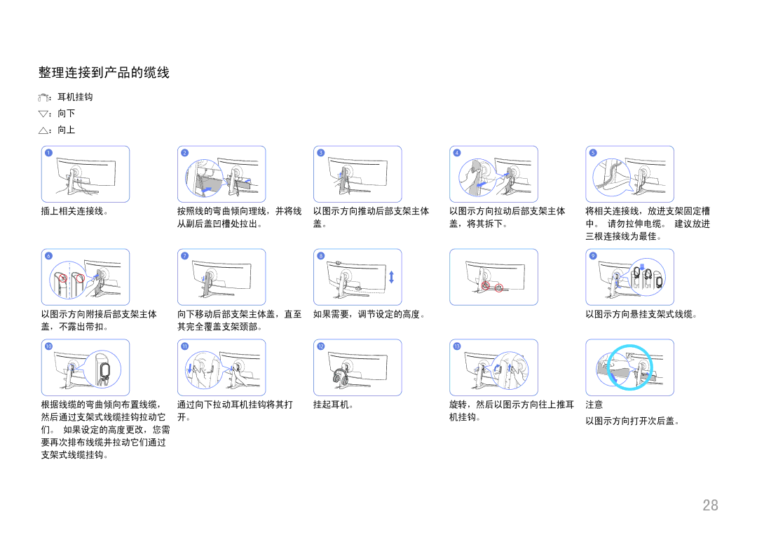 Samsung LC49J890DKUXEN manual 整理连接到产品的缆线 