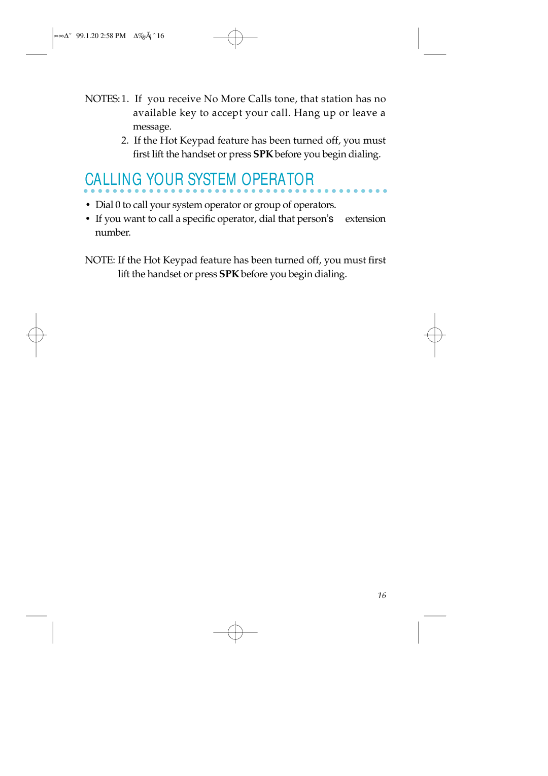 Samsung STD12B, LCD12B, STD24B manual Calling Your System Operator 