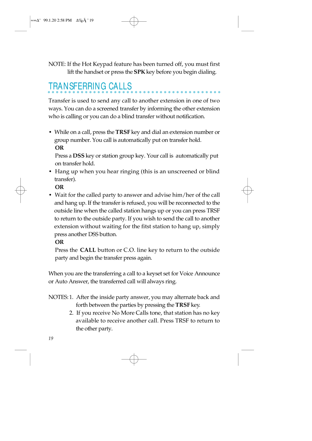 Samsung STD12B, LCD12B, STD24B manual Transferring Calls 