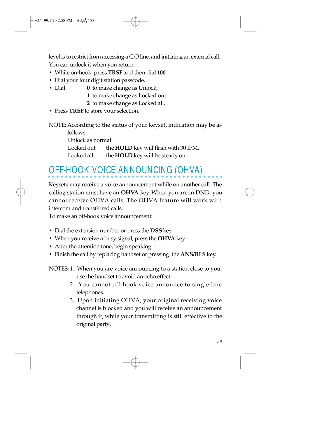 Samsung LCD12B, STD24B, STD12B manual OFF-HOOK Voice Announcing Ohva 