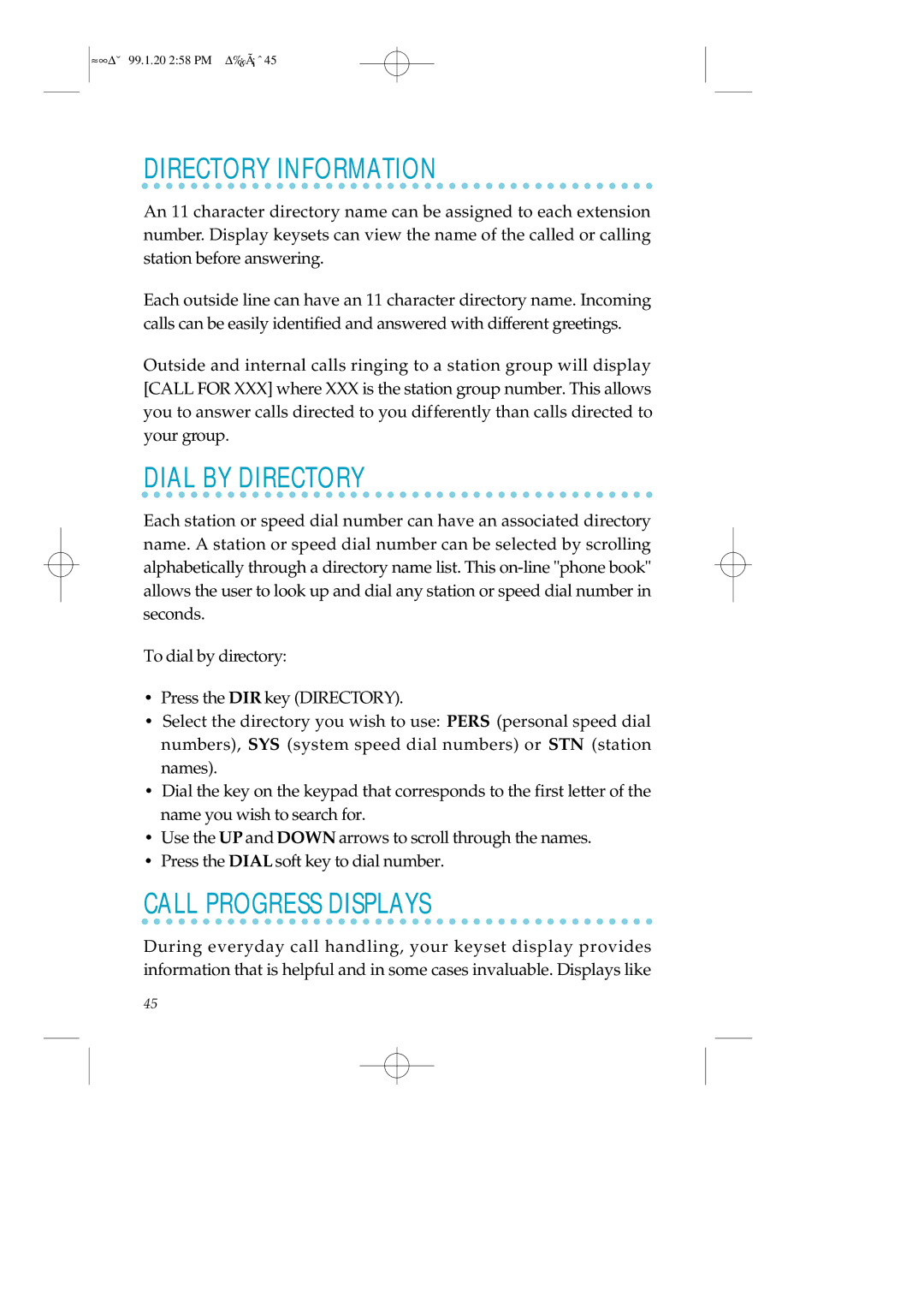 Samsung STD24B, LCD12B, STD12B manual Directory Information, Dial by Directory, Call Progress Displays 