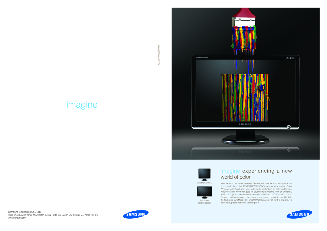 Samsung LCDM0707CA01HQ-WW manual imagine experiencing a new world of color, SyncMaster 931C SyncMaster 931CW/226CW 
