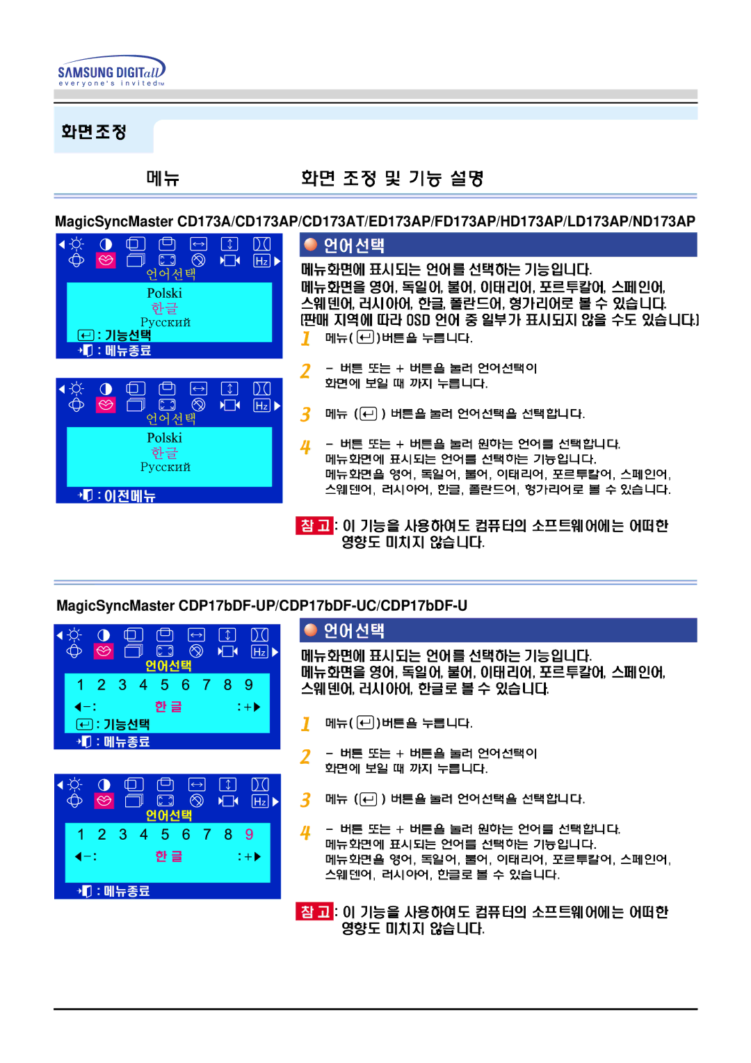 Samsung ND173AP, LD173AP, CD173AT, CDP17BDF-UP, CD173AP, CDP17BDF-UC, HD173AP, FD173AP, ED173AP manual 