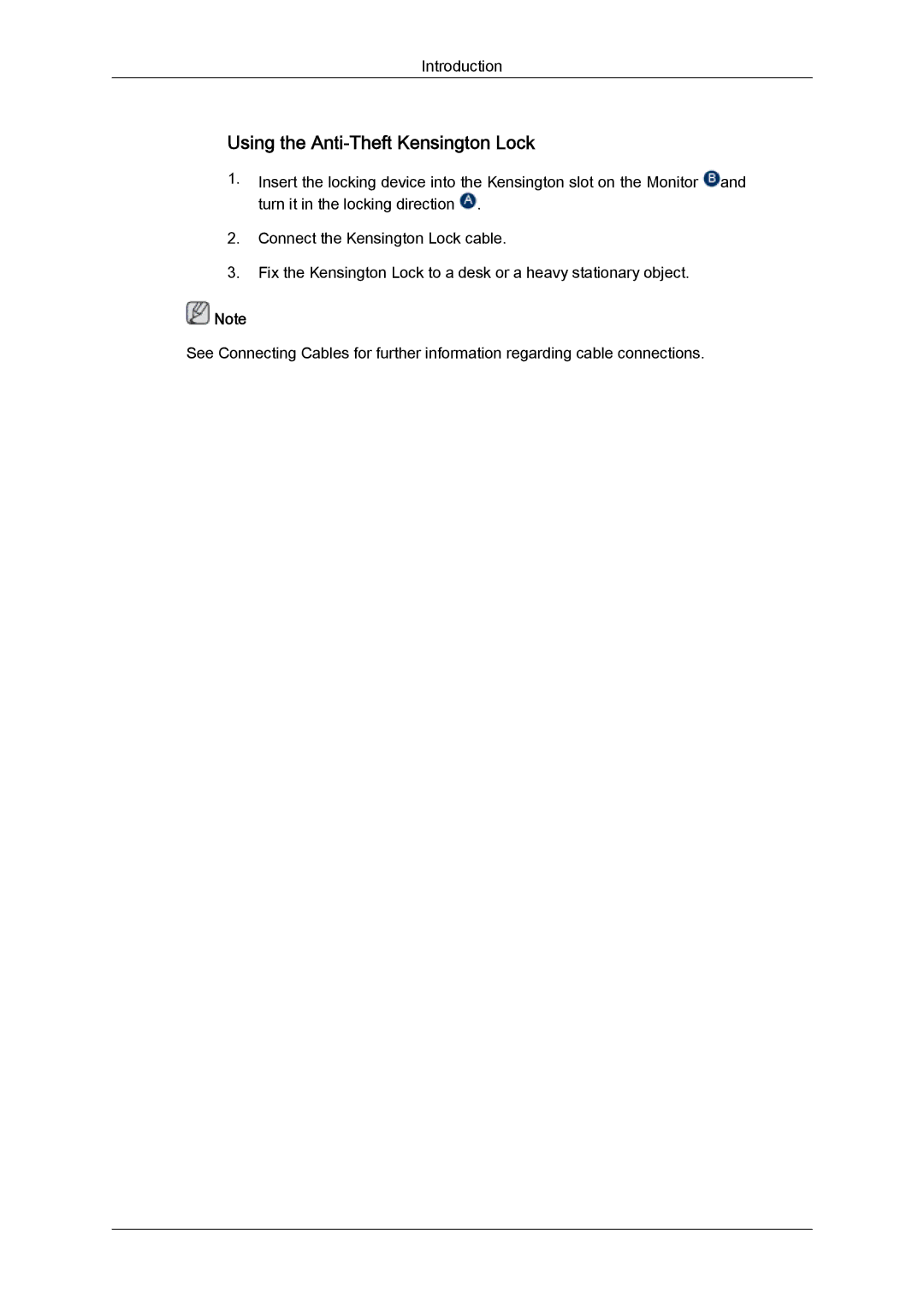 Samsung LD190N user manual Using the Anti-Theft Kensington Lock 