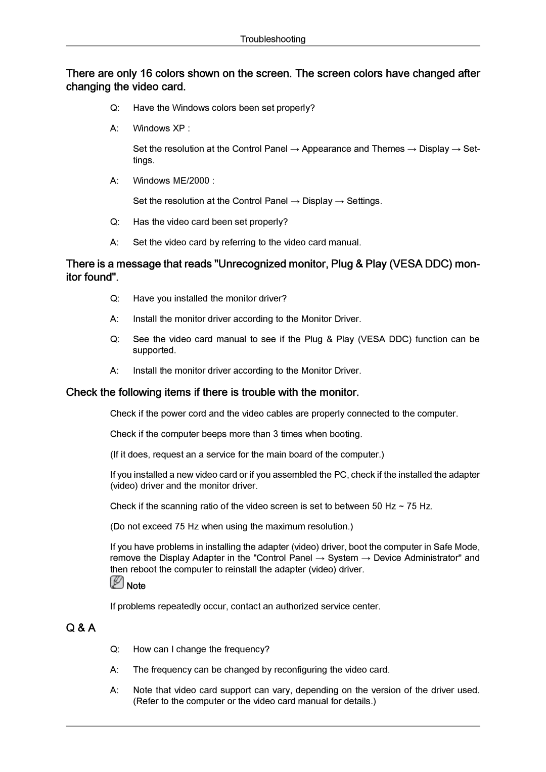 Samsung LD190N user manual Troubleshooting 