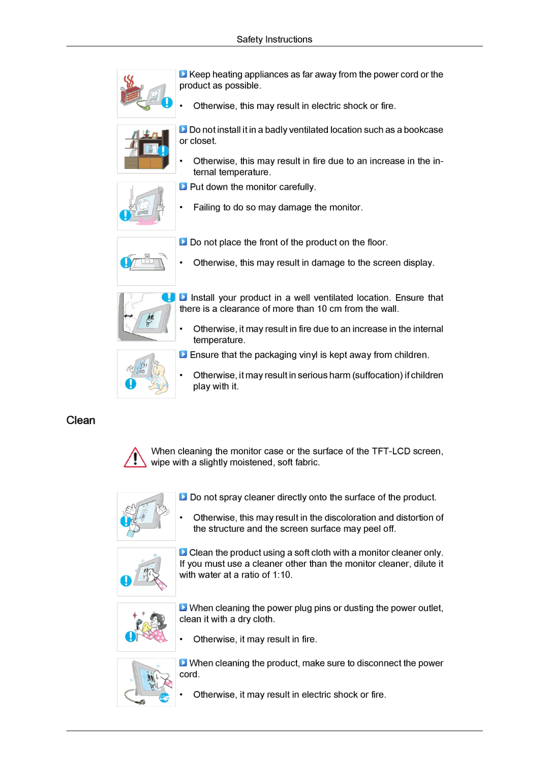 Samsung LD190N user manual Clean 