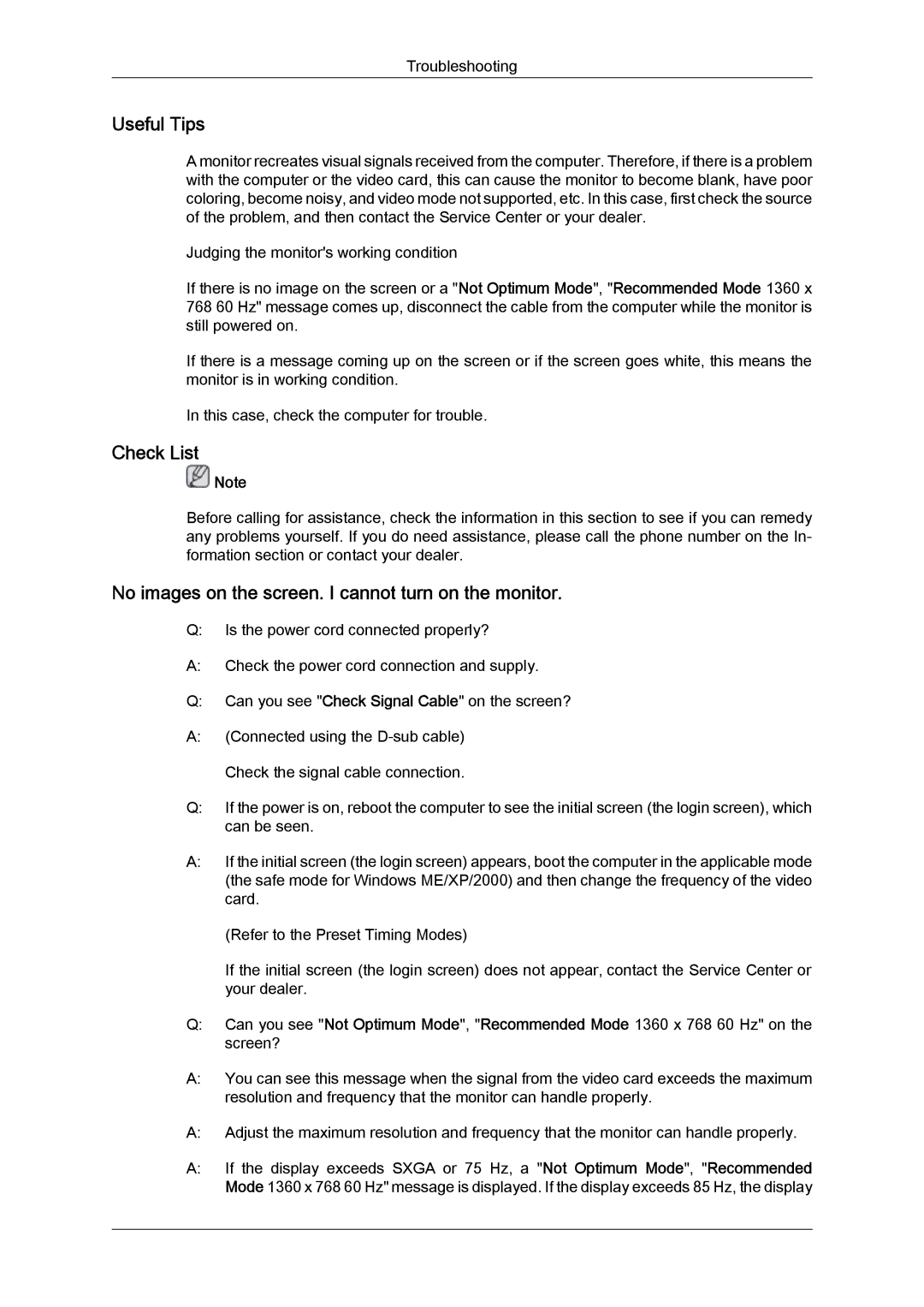 Samsung LD190N user manual Useful Tips, Check List, No images on the screen. I cannot turn on the monitor 