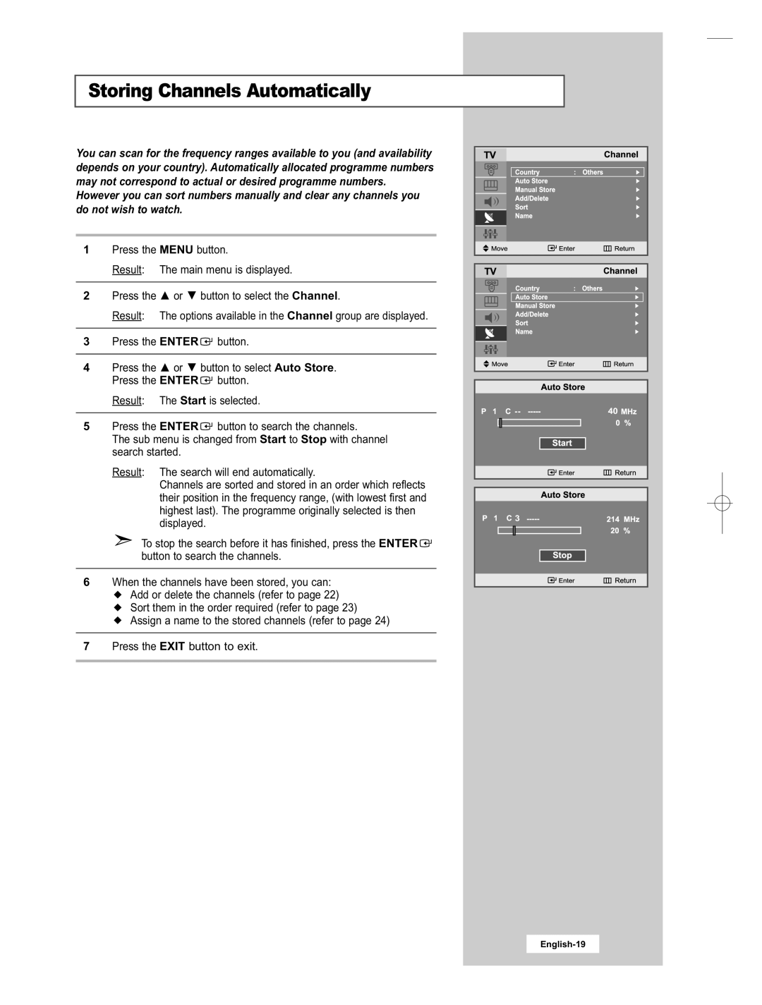 Samsung LE15E31S manual Storing Channels Automatically 