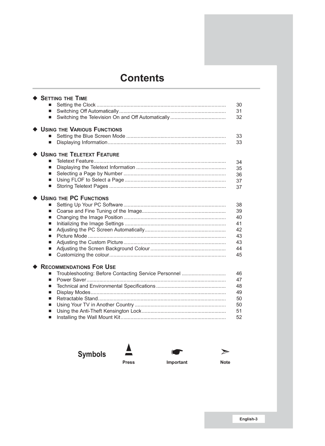 Samsung LE15E31S manual Symbols 