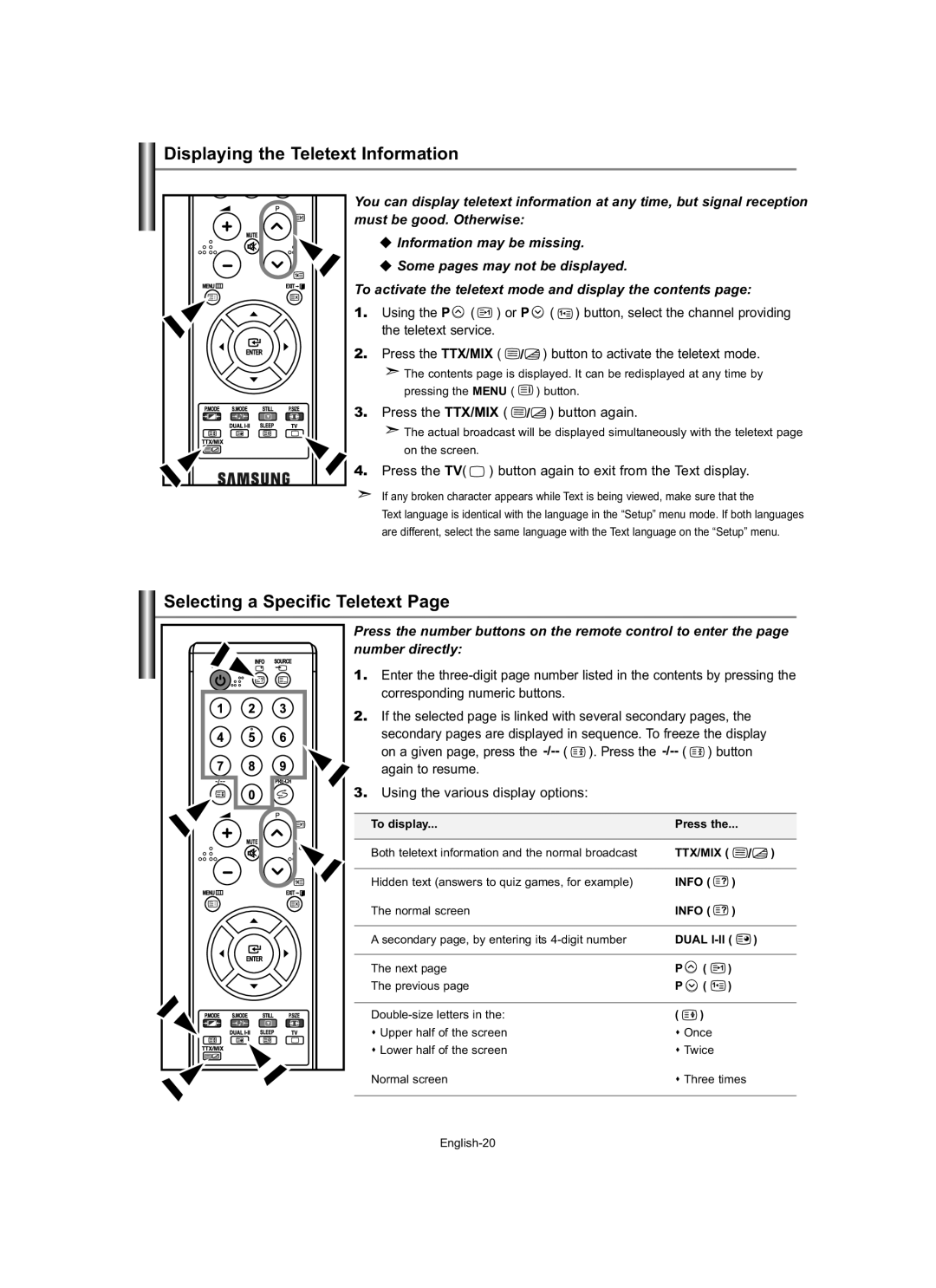 Samsung LE19R7 manual Displaying the Teletext Information, Selecting a Specific Teletext, Press the TTX/MIX button again 