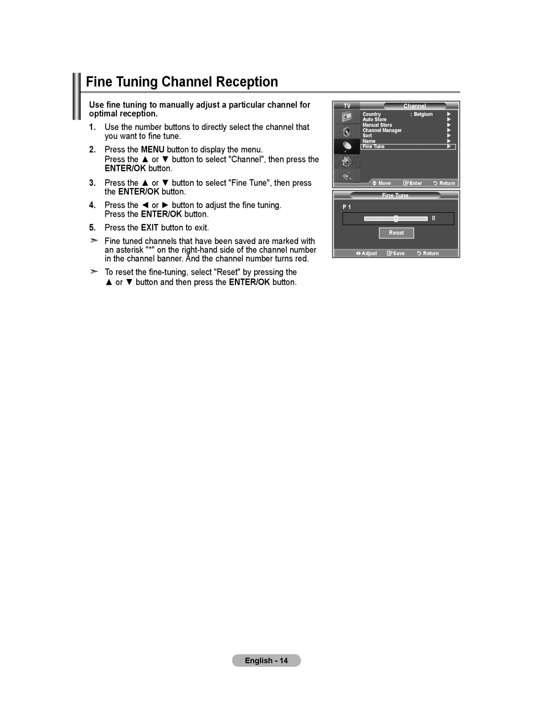 Samsung LE19R8 manual Fine Tuning Channel Reception, Fine Tune Reset 