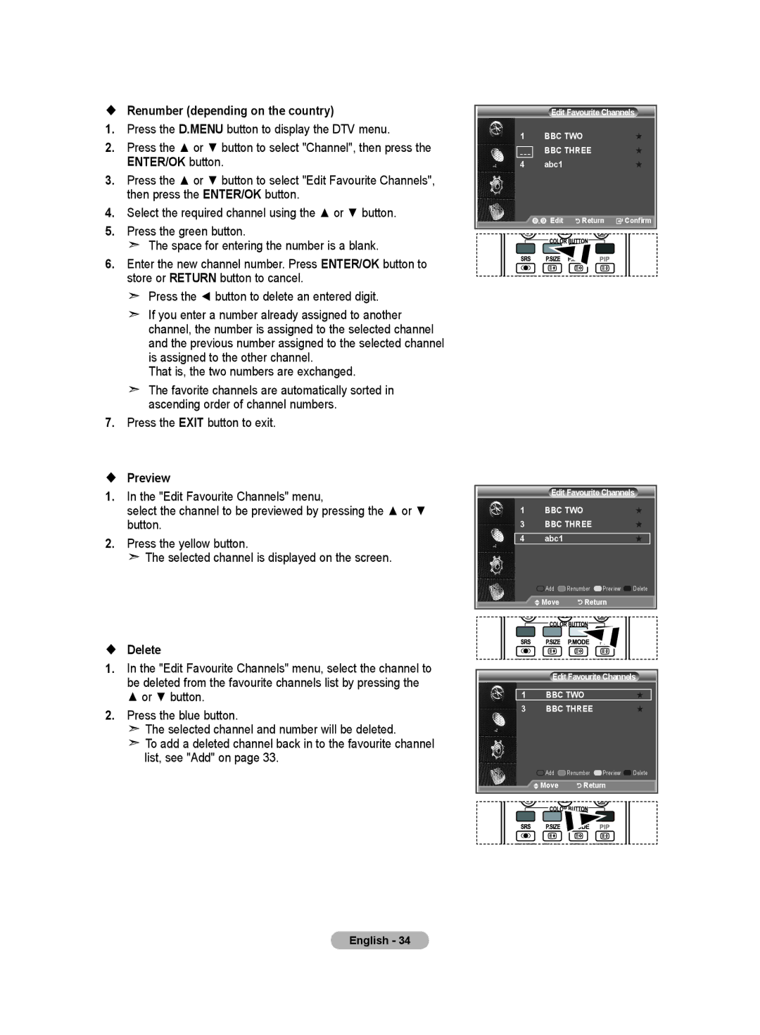 Samsung LE19R8 manual  Renumber depending on the country,  Preview,  Delete, Abc1 Move 