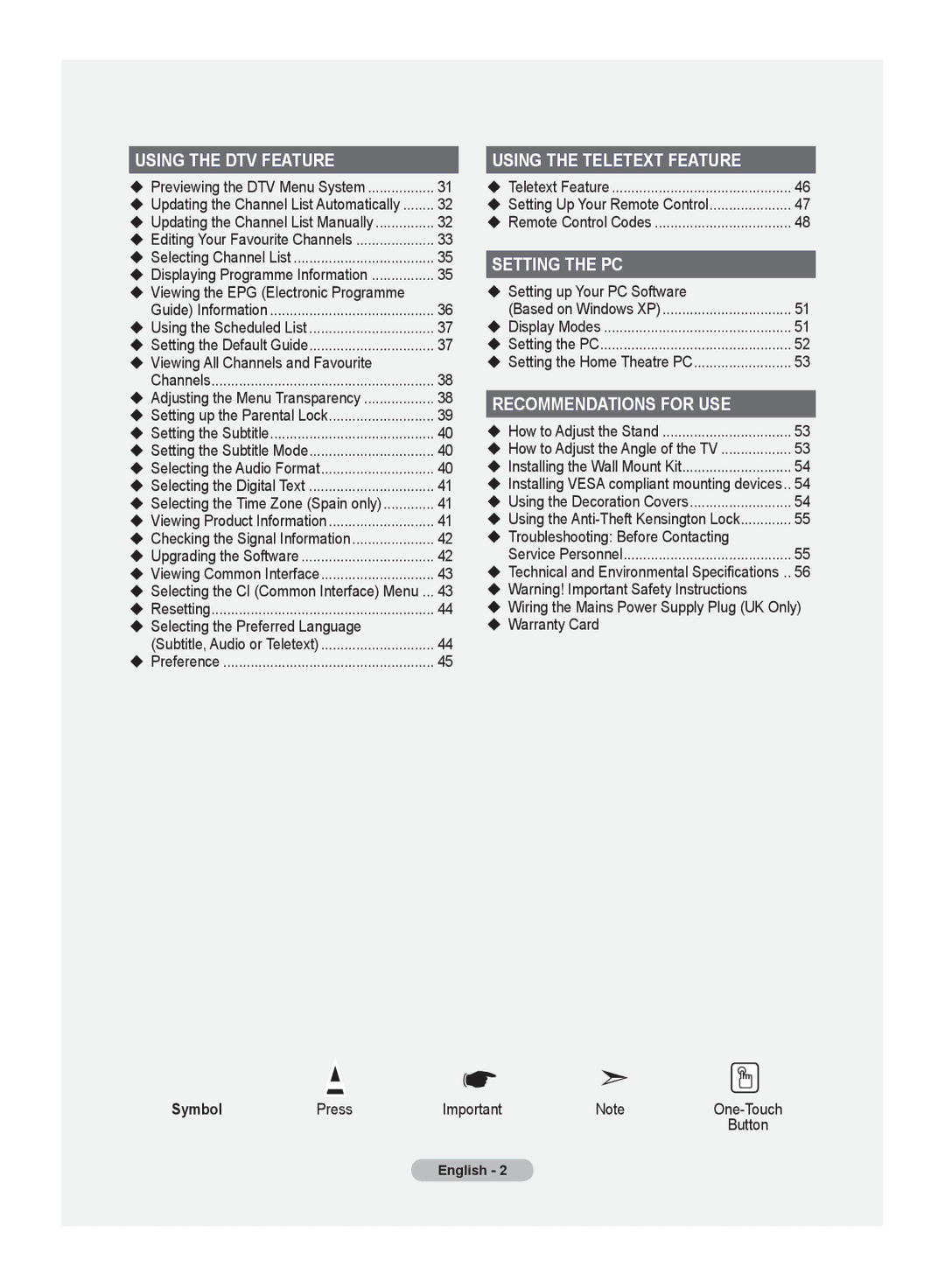 Samsung LE19R8 manual Symbol 