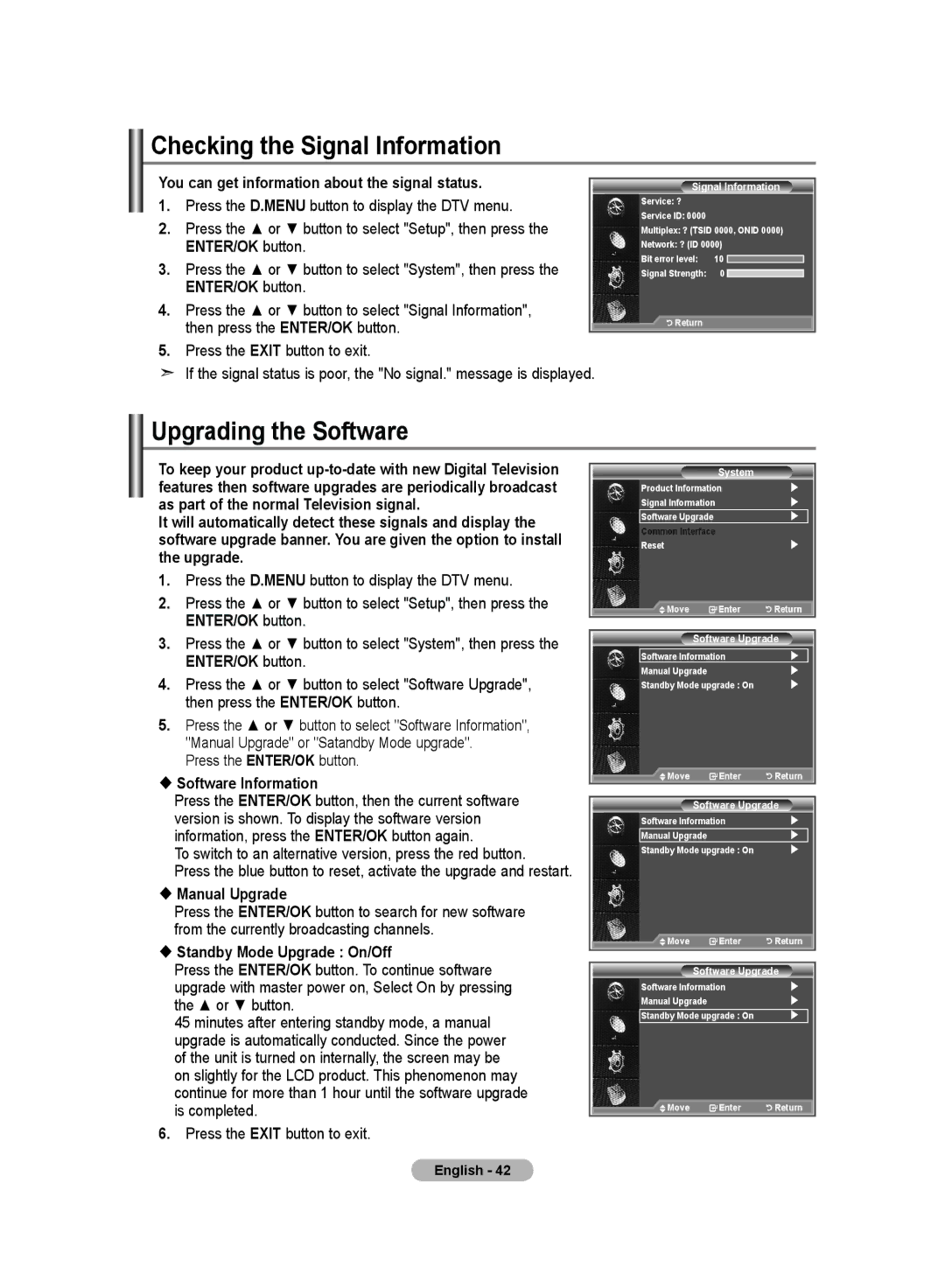 Samsung LE19R8 manual Checking the Signal Information, Upgrading the Software 