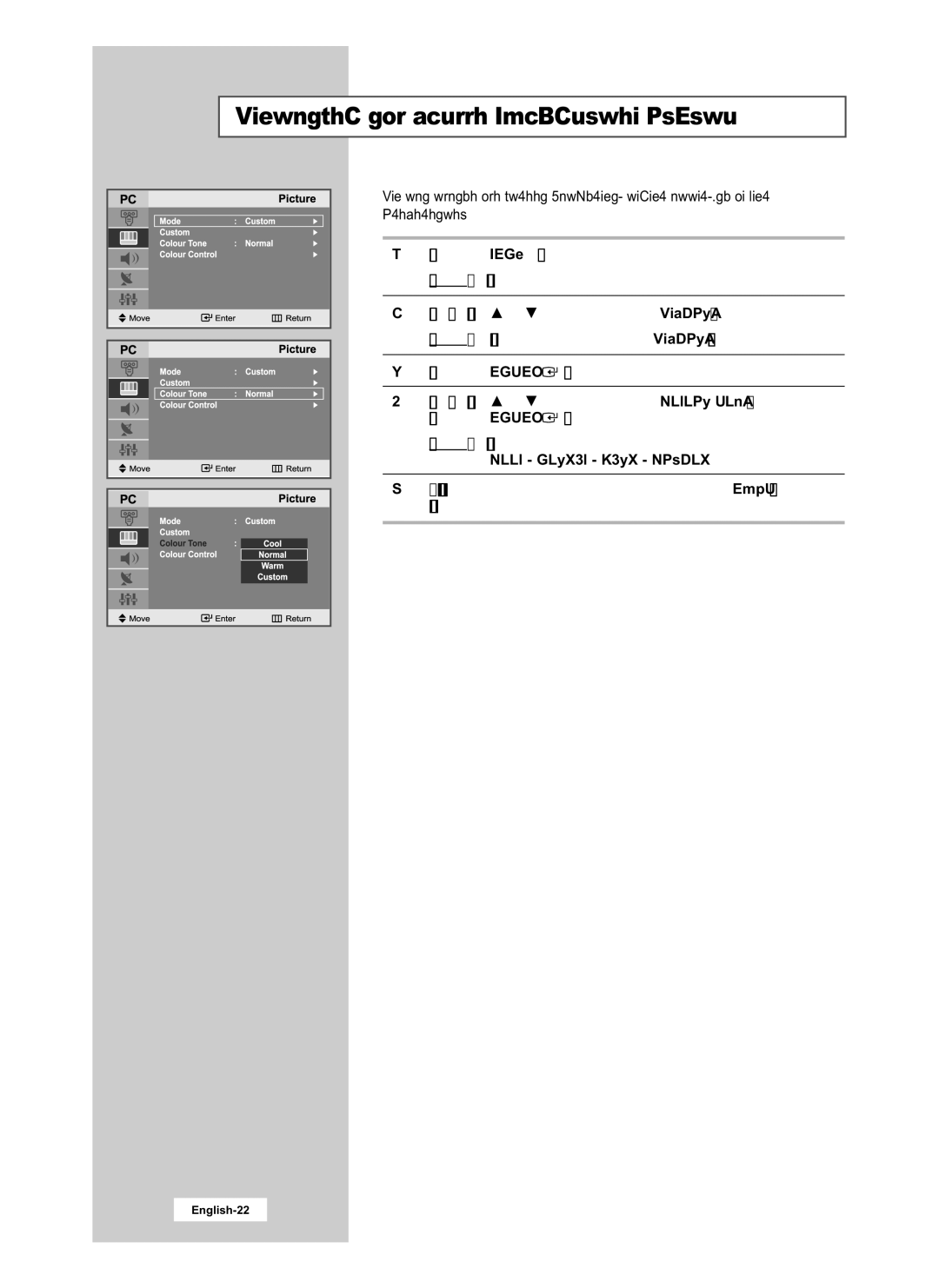 Samsung LE20S51B, LE15S51B manual Adjusting the Screen Background Colour, Cool Normal Warm Custom 