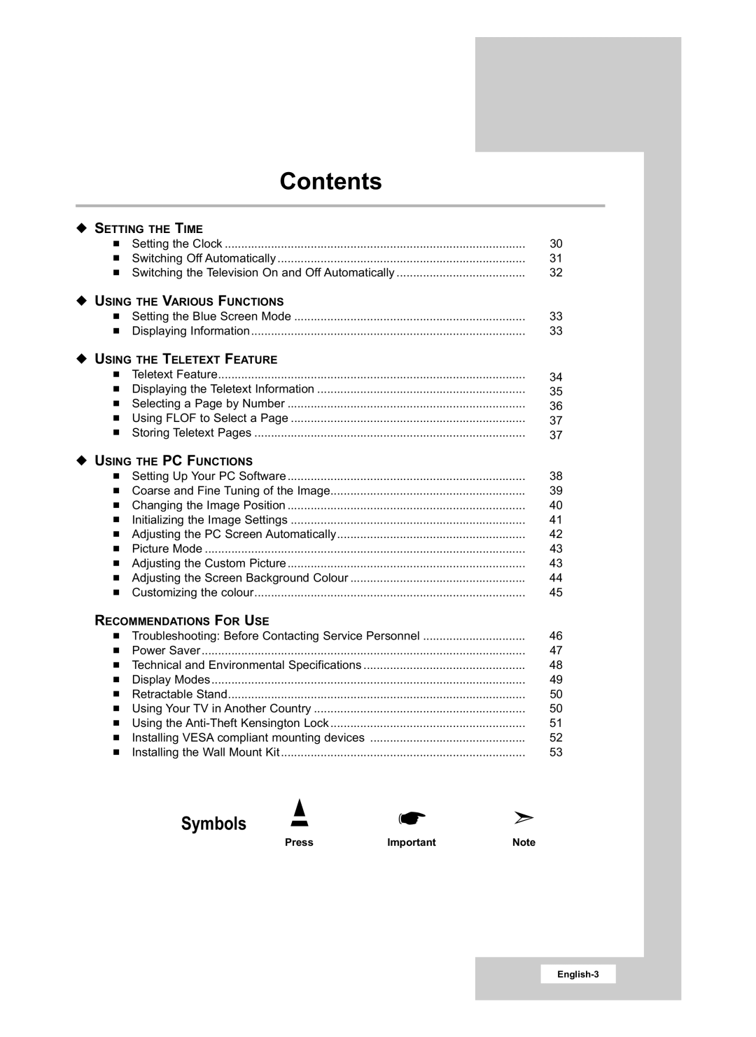 Samsung LE15S51B, LE20S51B manual Symbols 