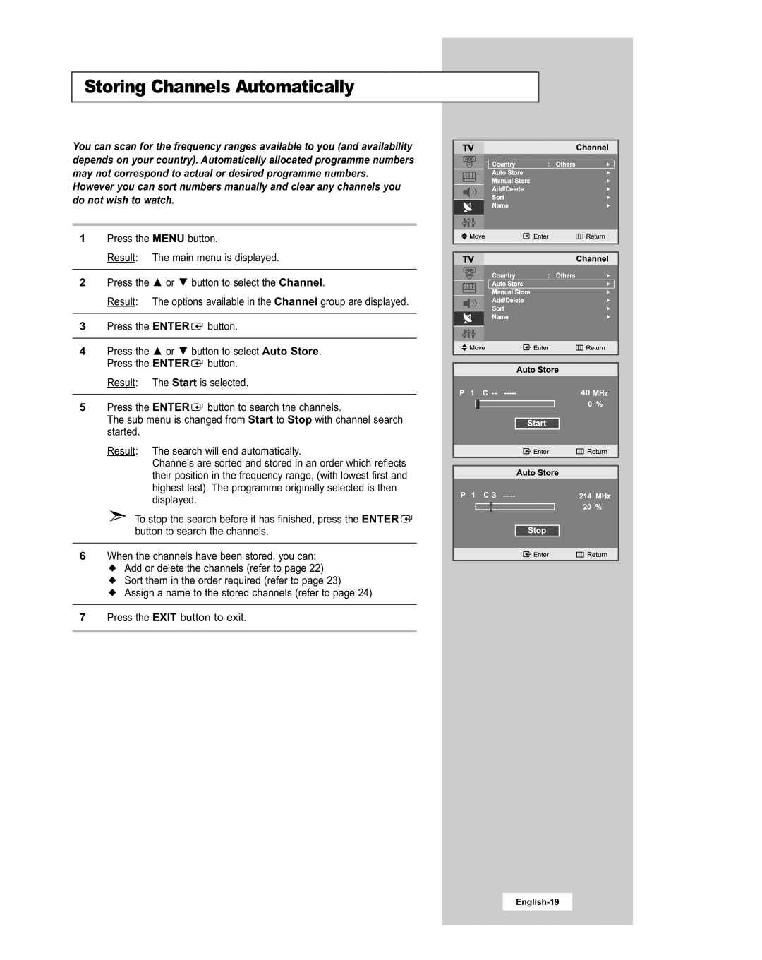 Samsung LE20S51BU manual Storing Channels Automatically 