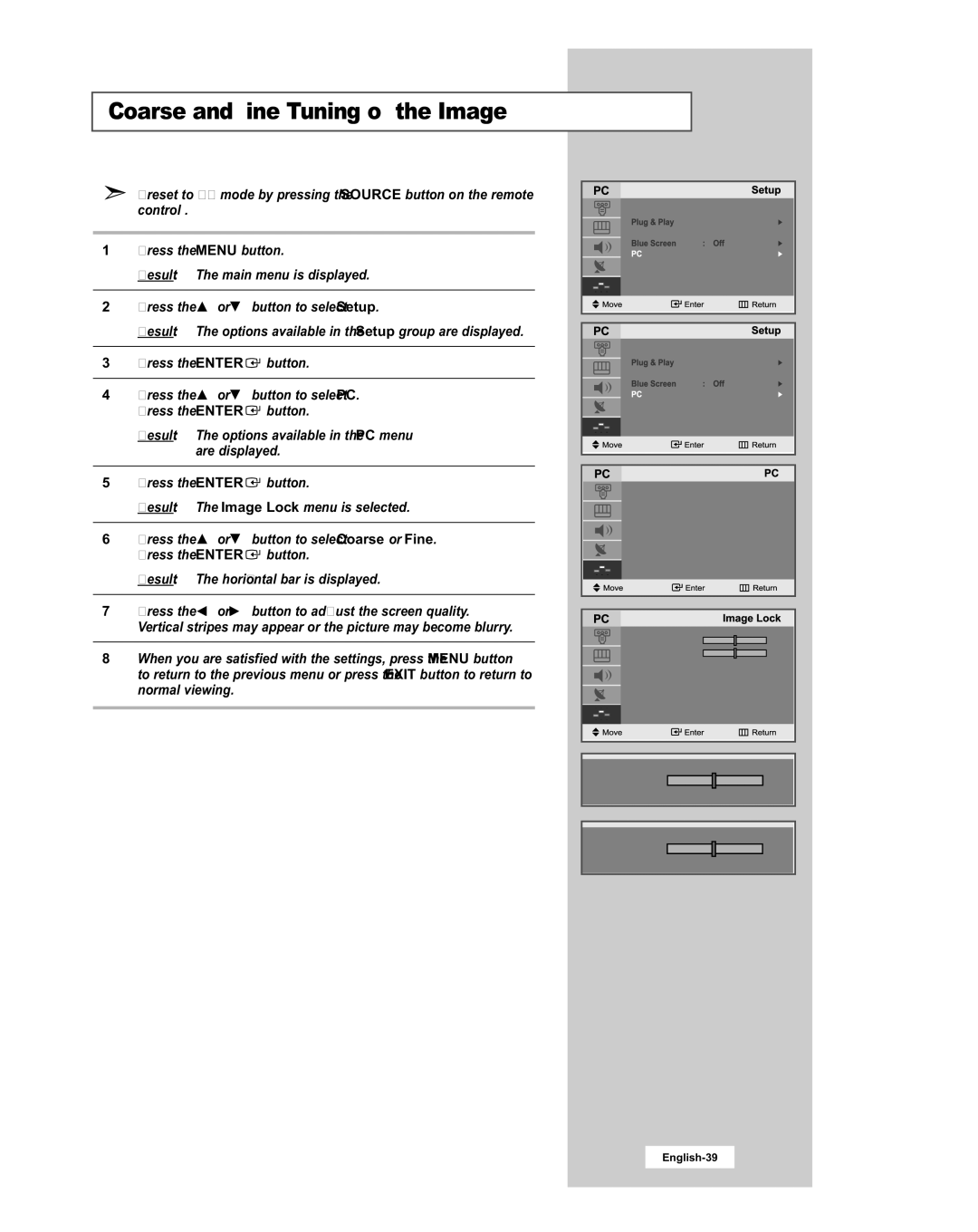 Samsung LE20S51BU manual Coarse and Fine Tuning of the Image 